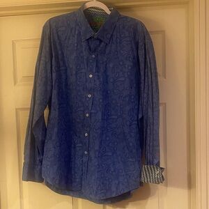 Robert Graham Knowledge Wisdom Truth Men's Blue Patterned Shirt Sz 2XL